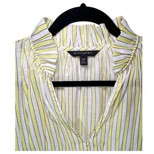 Banana Republic - Yellow White Stripe Ruffle V-Neck Top